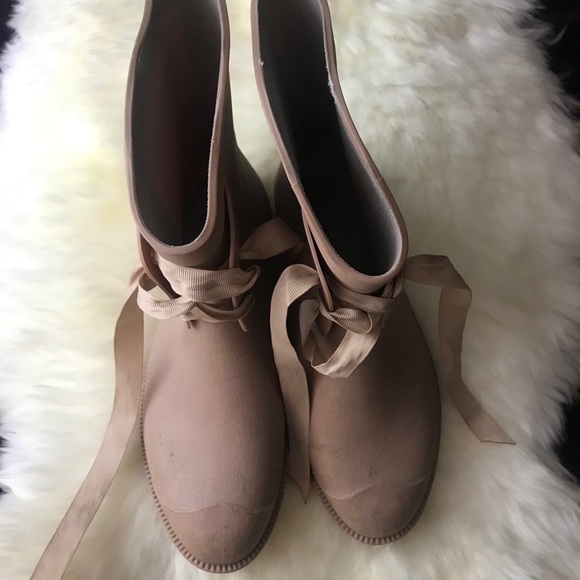 Taupe Lace-Up Rubber Booties - Picture 2 of 10